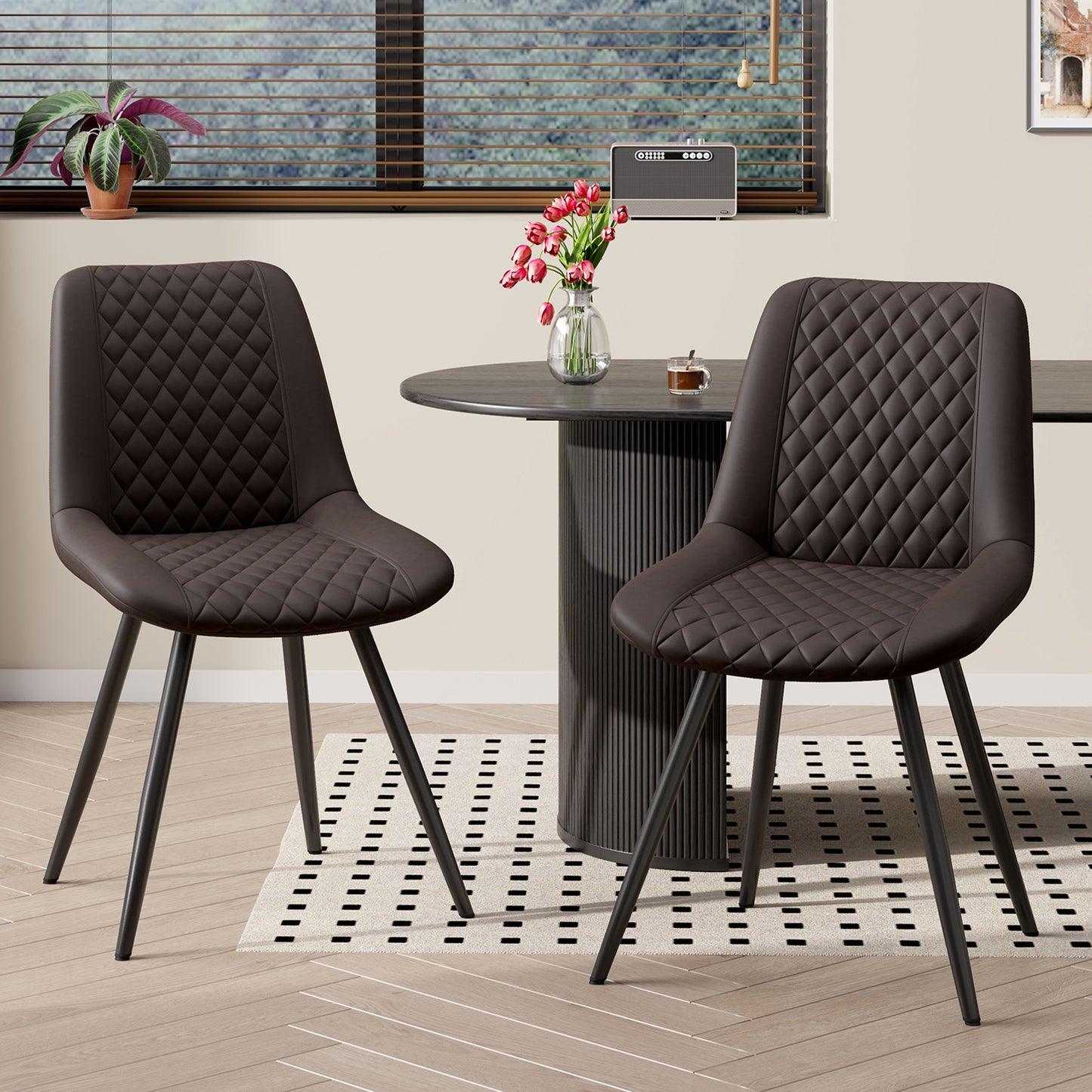 Set of 2 Modern PU Leather Dining Chairs with Metal Legs – Ergonomic & Upholstered Kitchen Chairs for Dining Room or Office