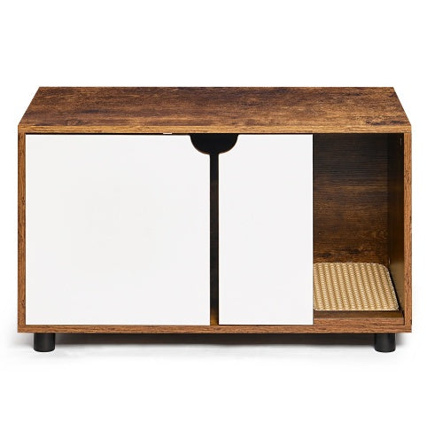 Cat Litter Box Enclosure with Double Doors - Hidden Kitty Washroom & Furniture Style, White Vintage - goosavvy.com