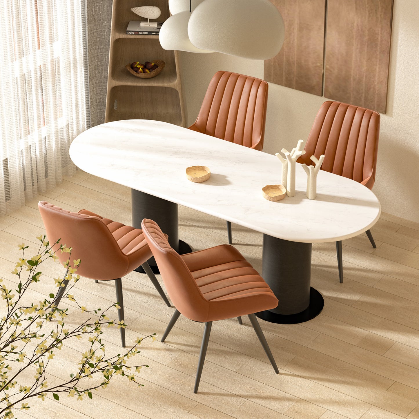 Modern Upholstered Dining Chairs Set of 2 or 4, Comfortable Fabric Kitchen Chairs with Padded Cushions & Sturdy Metal Legs