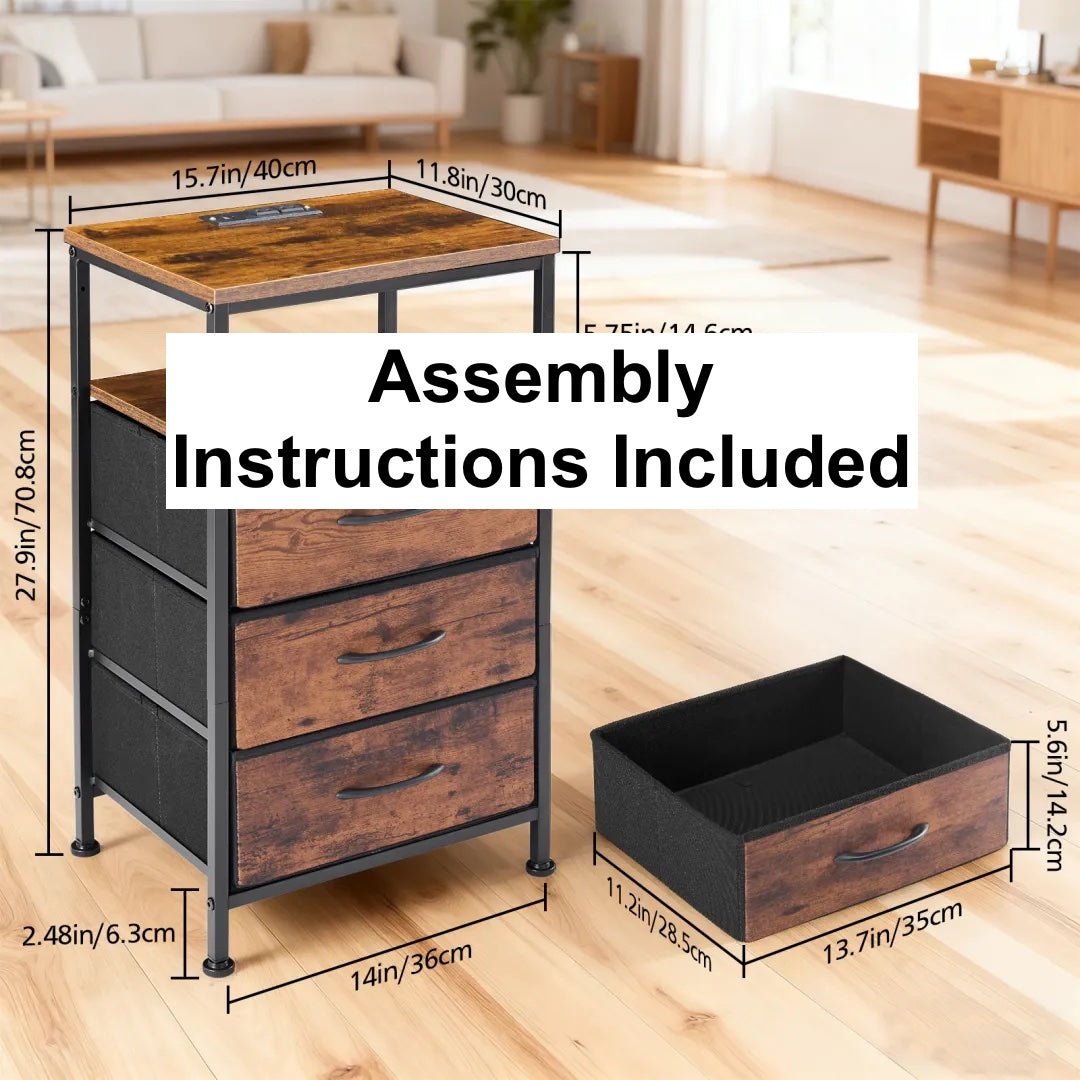 ️ 16" Nightstand with Fabric Drawers, Charging Station & LED Lights - goosavvy.com