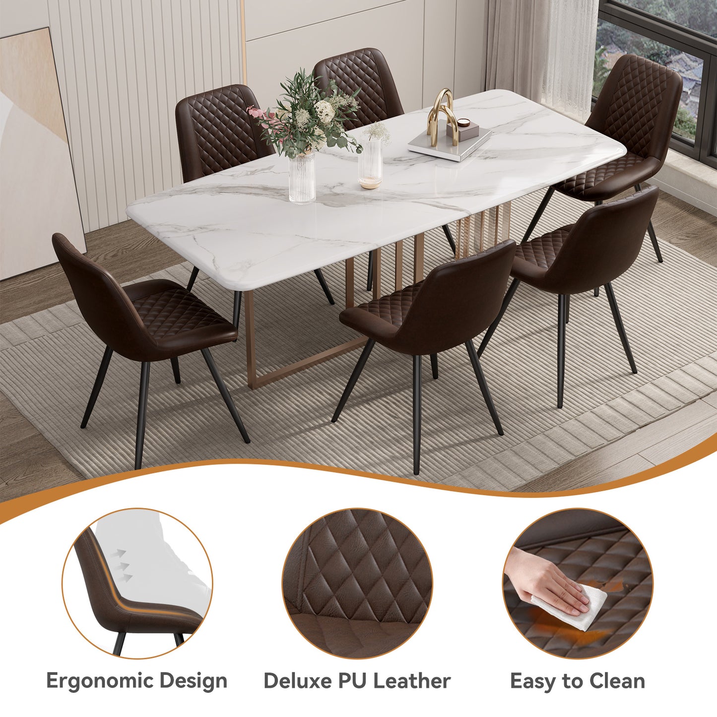 Set of 2 Modern PU Leather Dining Chairs with Metal Legs – Ergonomic & Upholstered Kitchen Chairs for Dining Room or Office