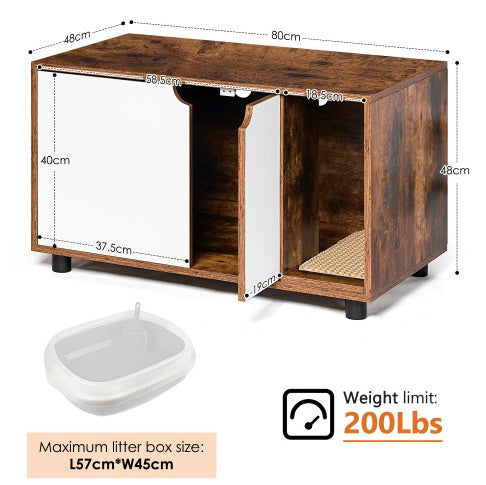 Cat Litter Box Enclosure with Double Doors - Hidden Kitty Washroom & Furniture Style, White Vintage - goosavvy.com