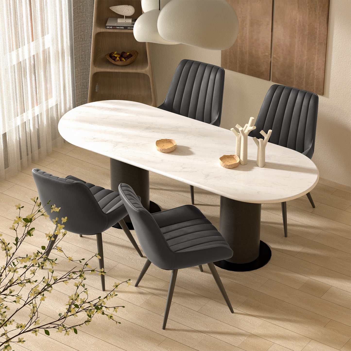 Modern Upholstered Dining Chairs Set of 2 or 4, Comfortable Fabric Kitchen Chairs with Padded Cushions & Sturdy Metal Legs