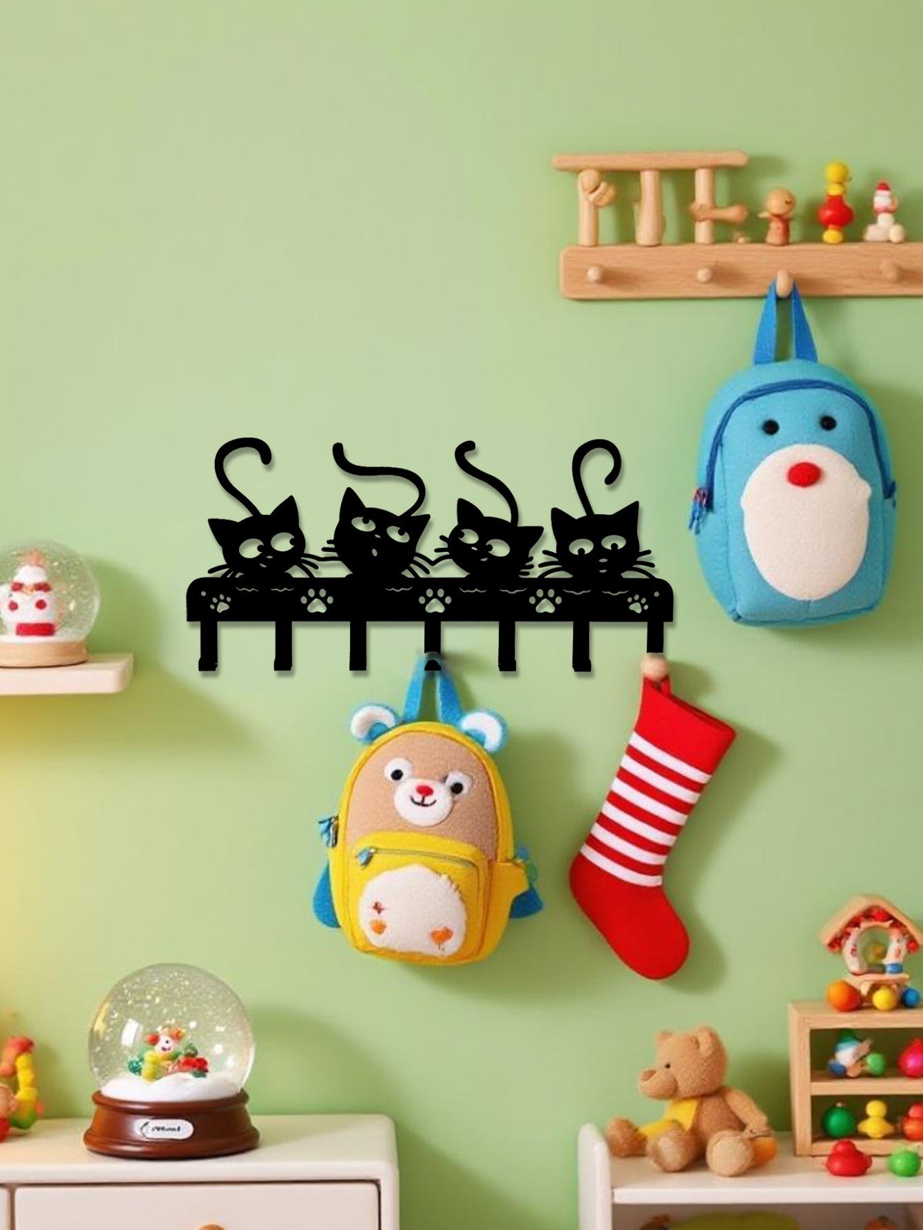 1pc Decorative Black Cats Key Holder Rack – 7 Hooks for Entryway, Coats, or Towels - goosavvy.com