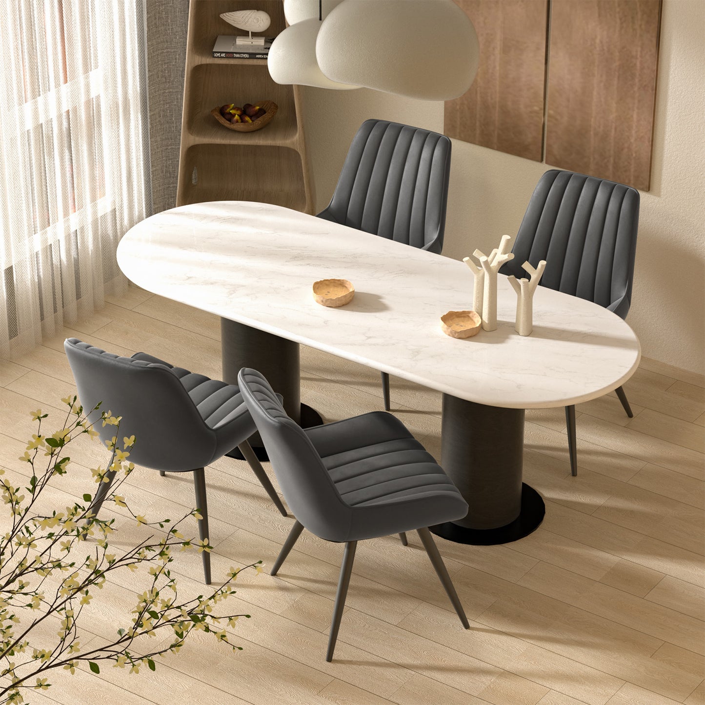 Modern Upholstered Dining Chairs Set of 2 or 4, Comfortable Fabric Kitchen Chairs with Padded Cushions & Sturdy Metal Legs