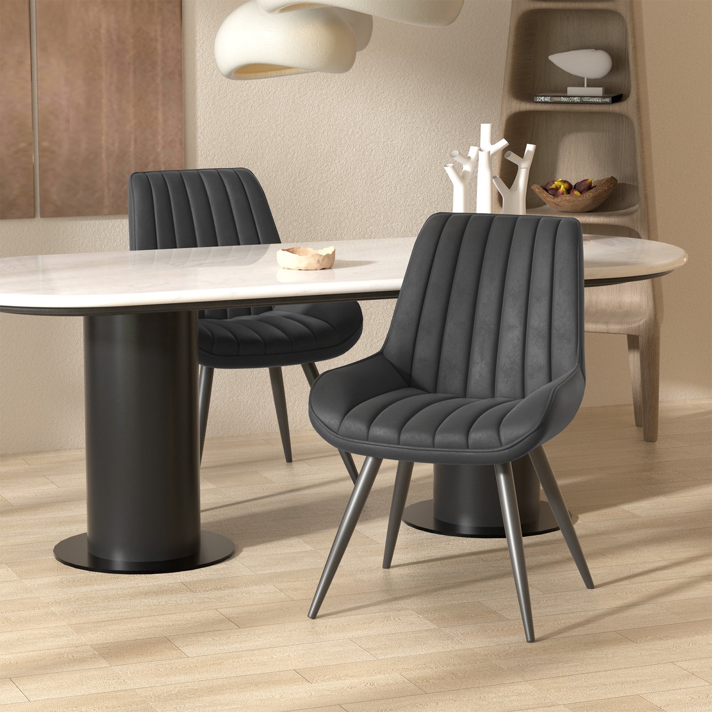Modern Upholstered Dining Chairs Set of 2 or 4, Comfortable Fabric Kitchen Chairs with Padded Cushions & Sturdy Metal Legs