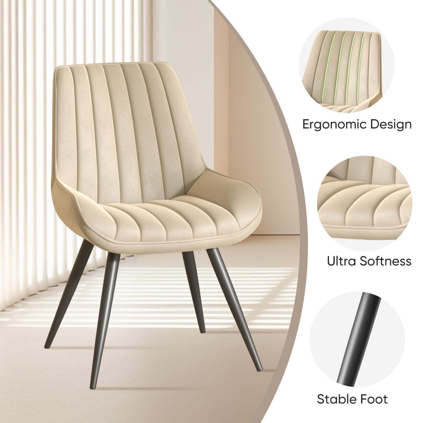 Modern Upholstered Dining Chairs Set of 2 or 4, Comfortable Fabric Kitchen Chairs with Padded Cushions & Sturdy Metal Legs