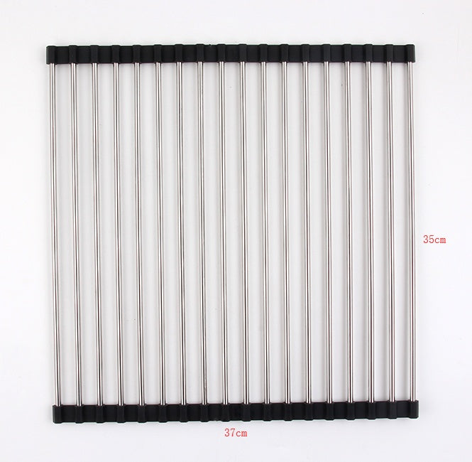 Stainless Steel Roll-Up Kitchen Sink Rack, Foldable Dish Drying Mat, Over The Sink Dish Storage - goosavvy.com