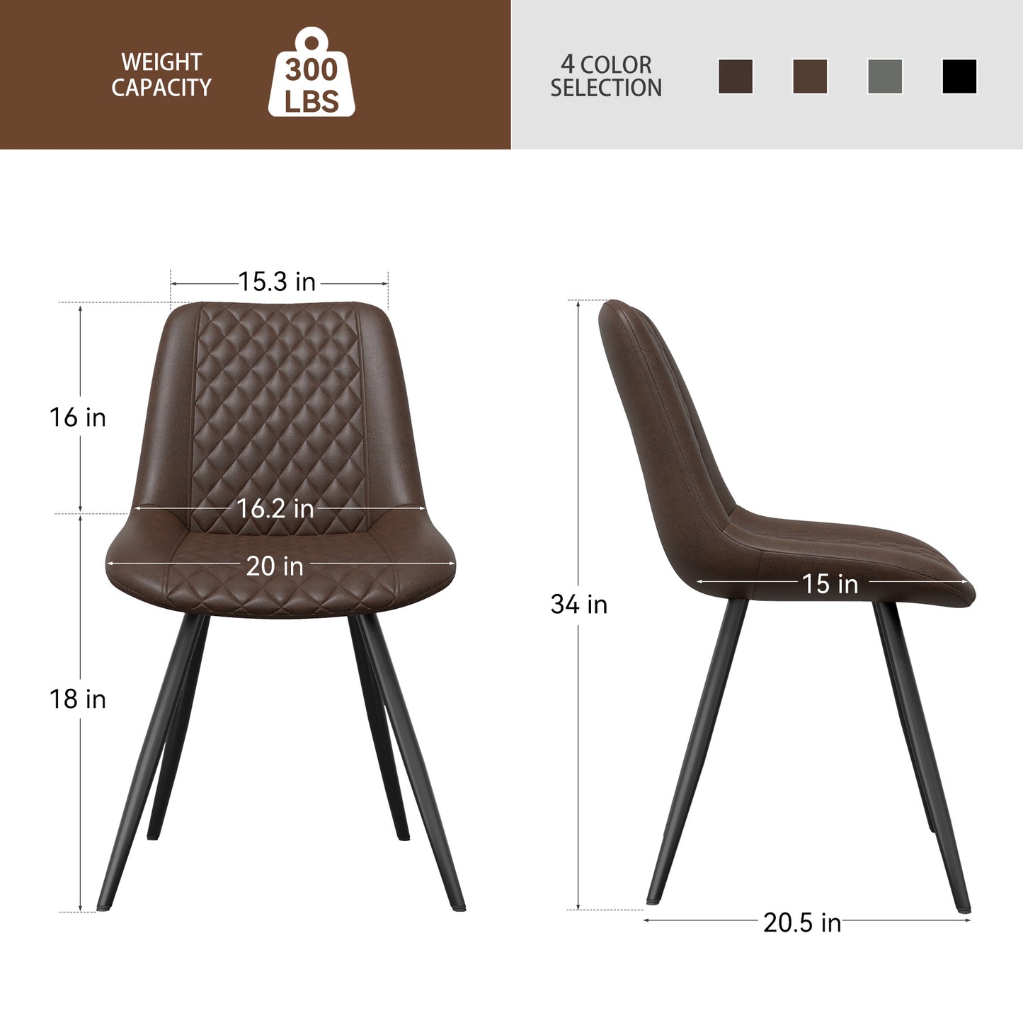 Set of 2 Modern PU Leather Dining Chairs with Metal Legs – Ergonomic & Upholstered Kitchen Chairs for Dining Room or Office