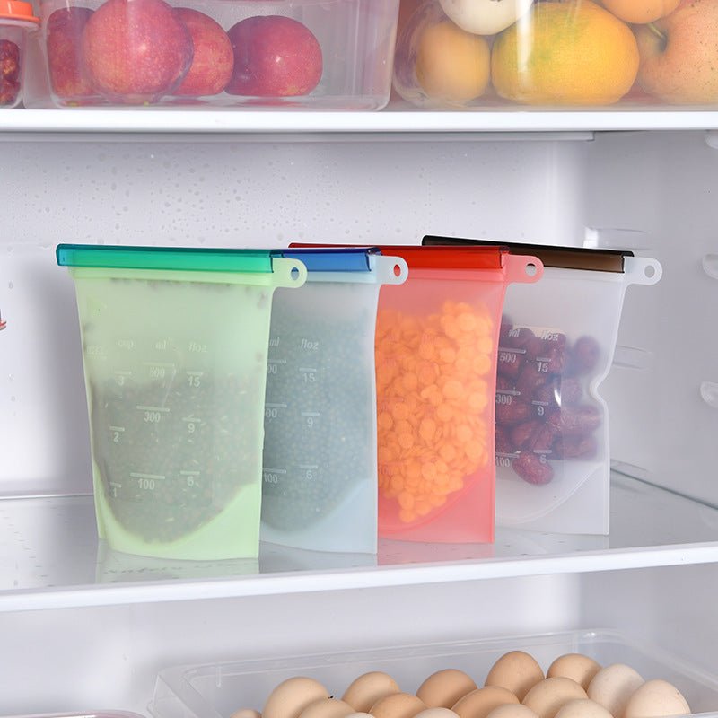 4-Pack 500ml Silicone Kitchen Storage Bags – Vacuum Sealed Food Storage for Dried Fruits, Vegetables, Meat, and More - goosavvy.com