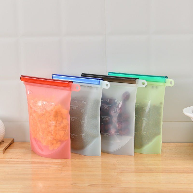4-Pack 500ml Silicone Kitchen Storage Bags – Vacuum Sealed Food Storage for Dried Fruits, Vegetables, Meat, and More - goosavvy.com