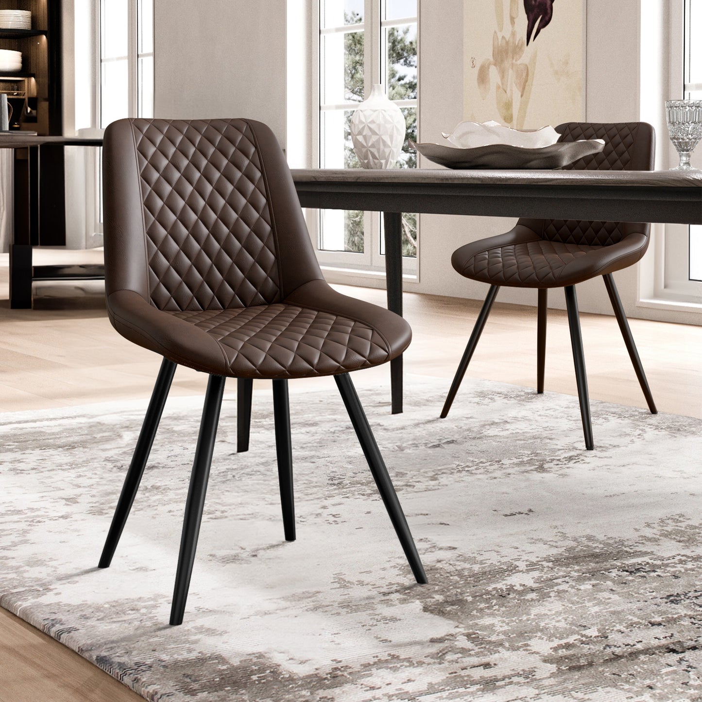 Set of 2 Modern PU Leather Dining Chairs with Metal Legs – Ergonomic & Upholstered Kitchen Chairs for Dining Room or Office