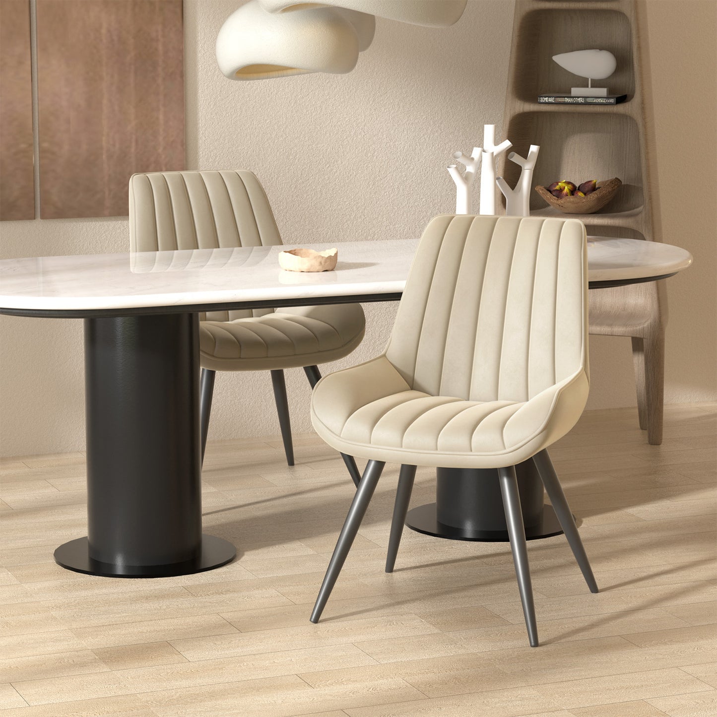 Modern Upholstered Dining Chairs Set of 2 or 4, Comfortable Fabric Kitchen Chairs with Padded Cushions & Sturdy Metal Legs