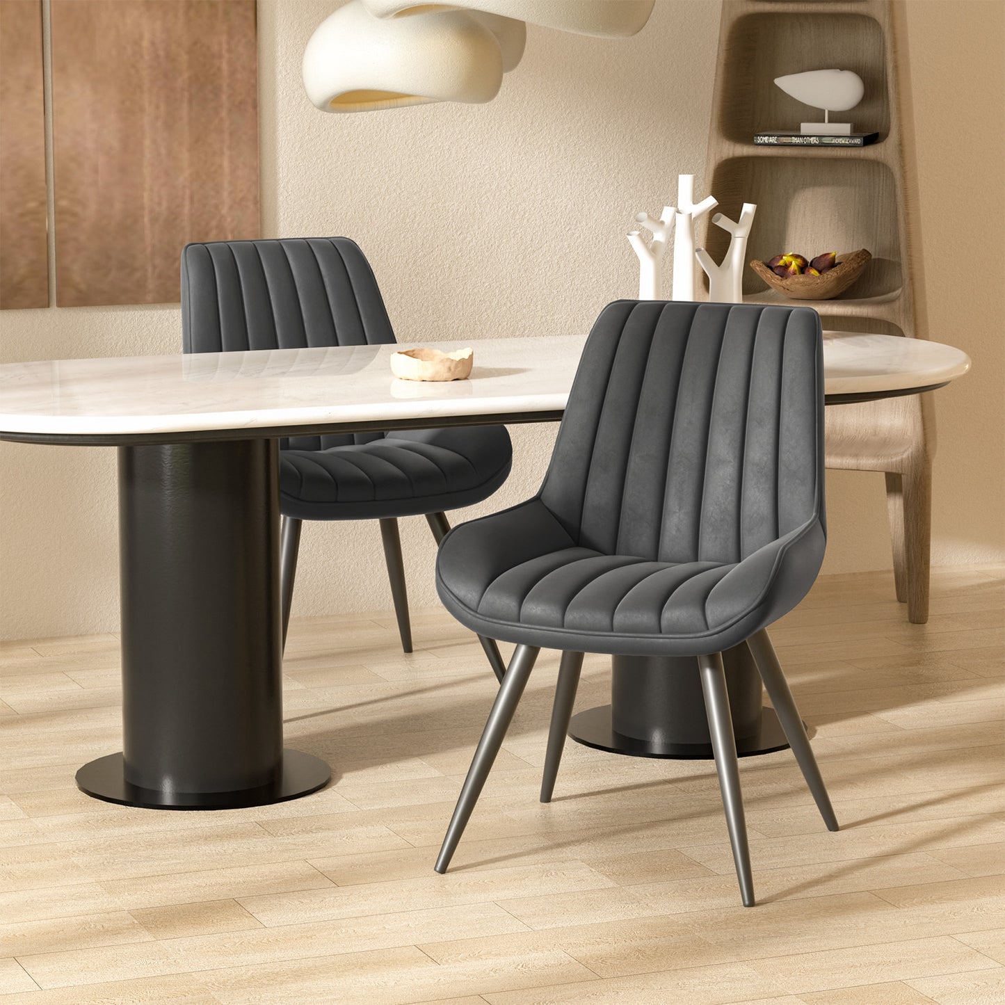 Modern Upholstered Dining Chairs Set of 2 or 4, Comfortable Fabric Kitchen Chairs with Padded Cushions & Sturdy Metal Legs