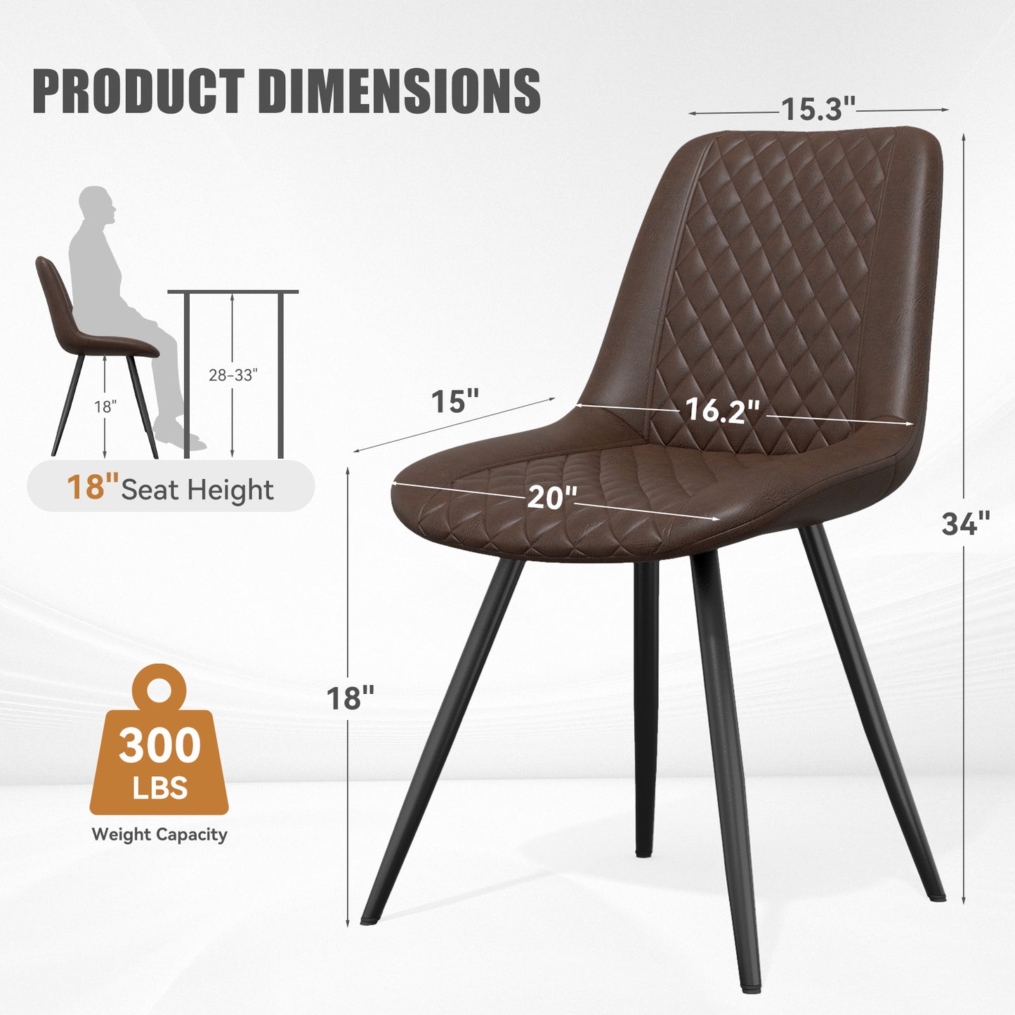 Set of 2 Modern PU Leather Dining Chairs with Metal Legs – Ergonomic & Upholstered Kitchen Chairs for Dining Room or Office