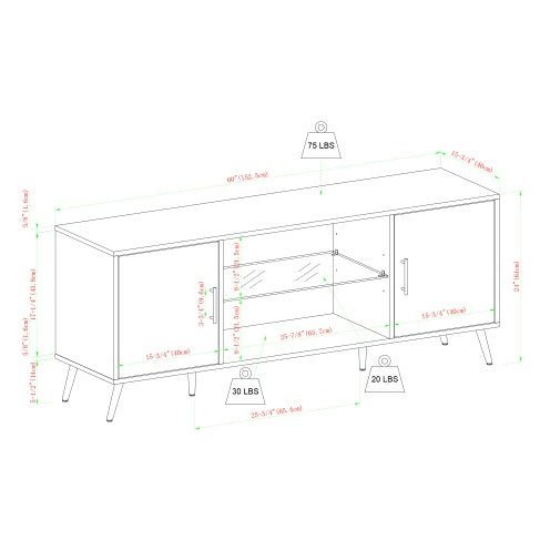 60" Mid - Century Modern TV Stand with Glass Shelf & Storage - Slate Grey - goosavvy.com