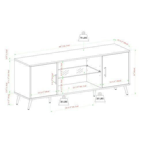 60" Mid - Century Modern TV Stand with Glass Shelf & Storage - Slate Grey - goosavvy.com