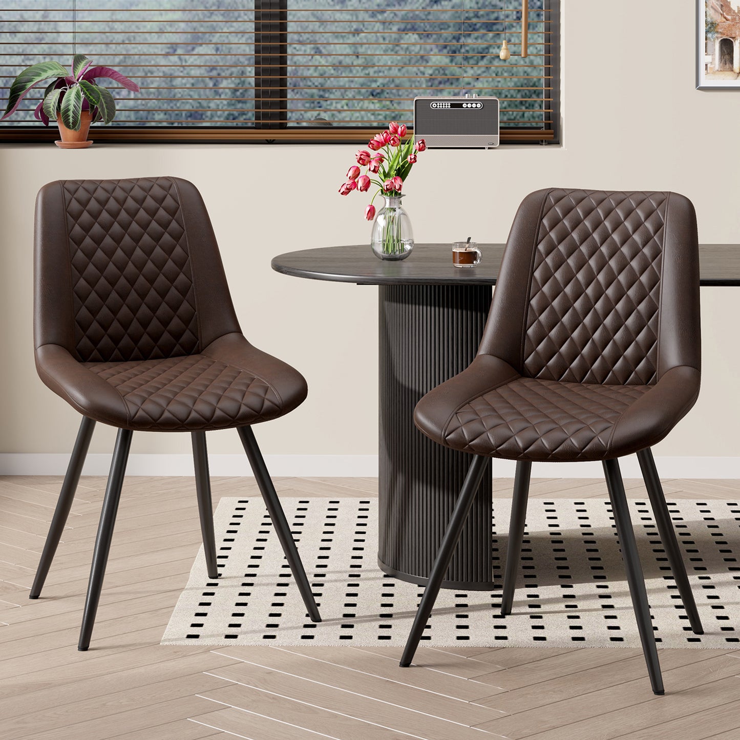 Set of 2 Modern PU Leather Dining Chairs with Metal Legs – Ergonomic & Upholstered Kitchen Chairs for Dining Room or Office