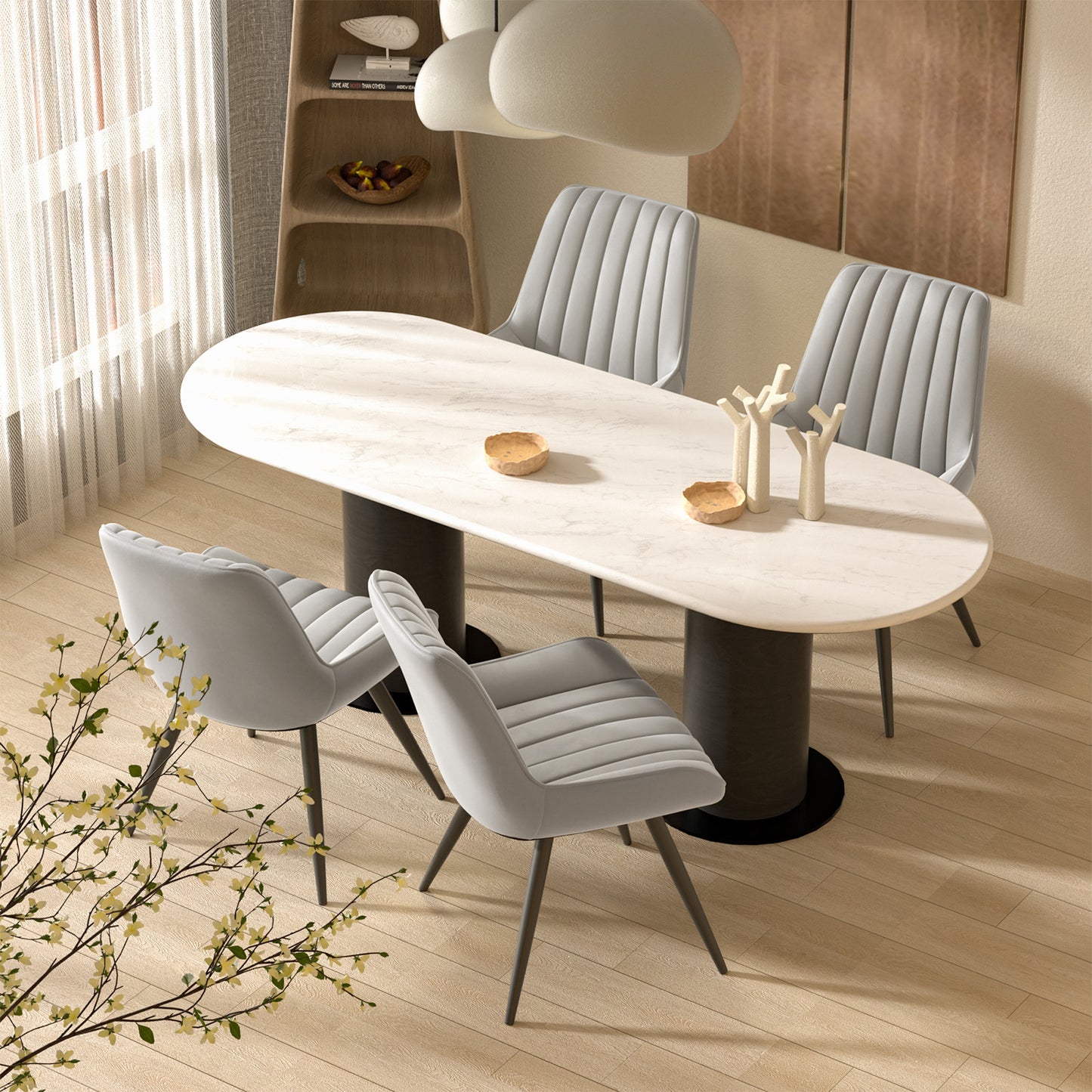 Modern Upholstered Dining Chairs Set of 2 or 4, Comfortable Fabric Kitchen Chairs with Padded Cushions & Sturdy Metal Legs