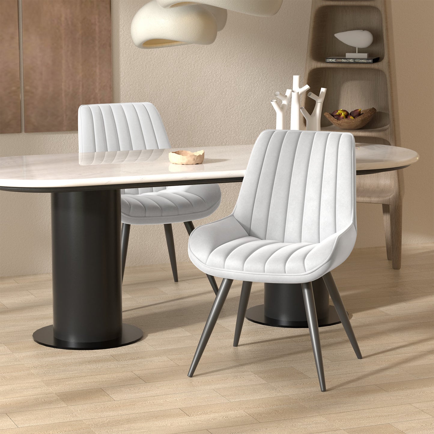 Modern Upholstered Dining Chairs Set of 2 or 4, Comfortable Fabric Kitchen Chairs with Padded Cushions & Sturdy Metal Legs