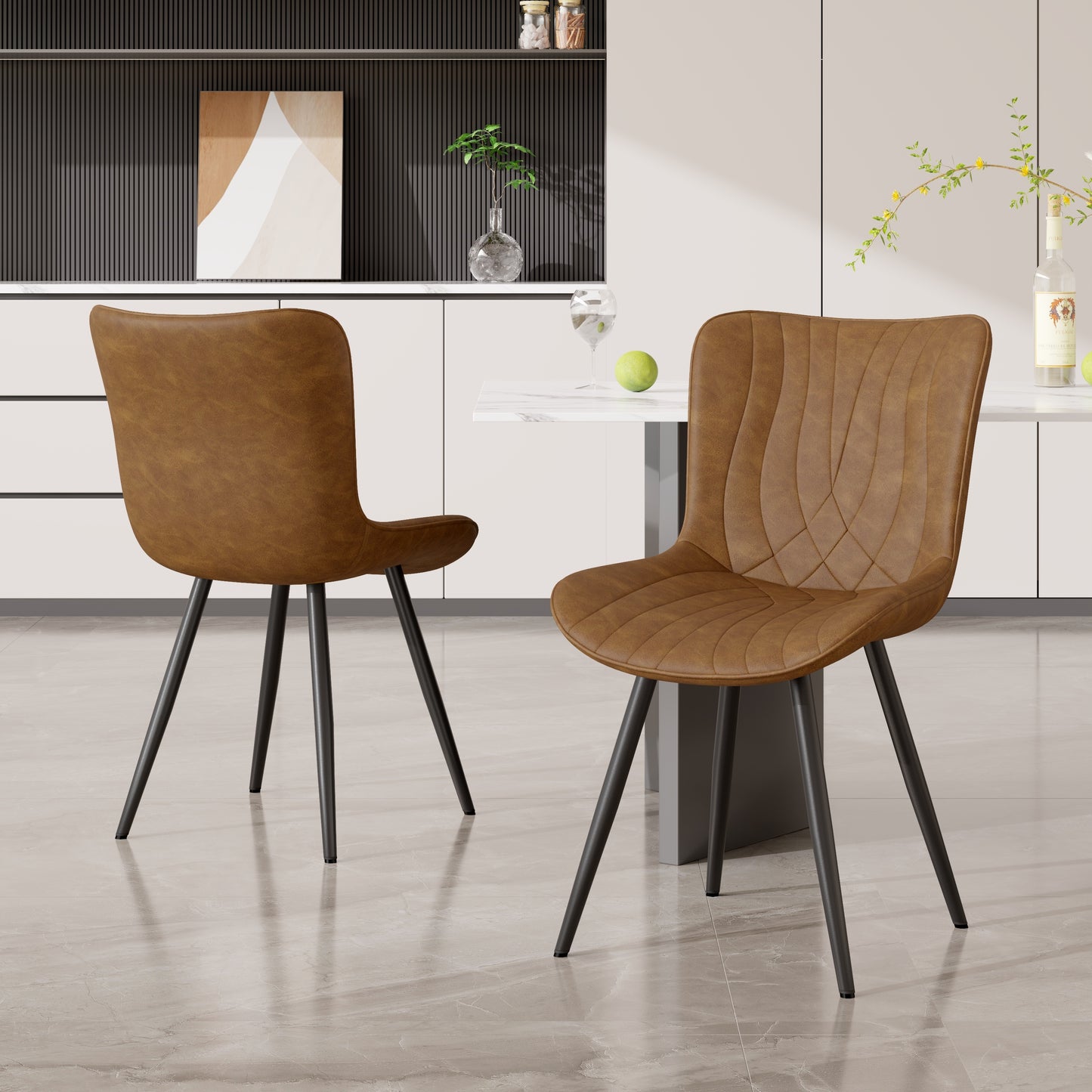 Modern PU Leather Dining Chairs Set of 2, Armless Accent Side Chairs with Sturdy Metal Legs for Dining Room, Kitchen, or Living Room