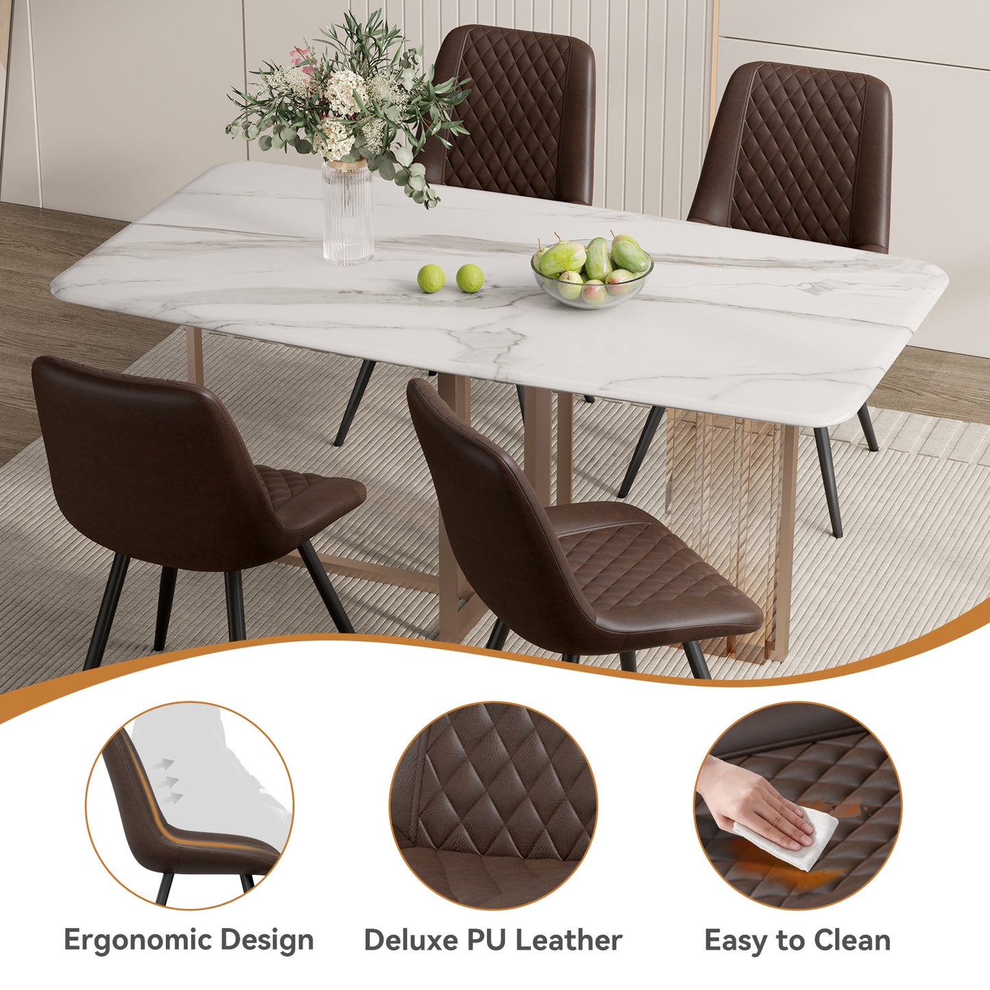 Set of 2 Modern PU Leather Dining Chairs with Metal Legs – Ergonomic & Upholstered Kitchen Chairs for Dining Room or Office
