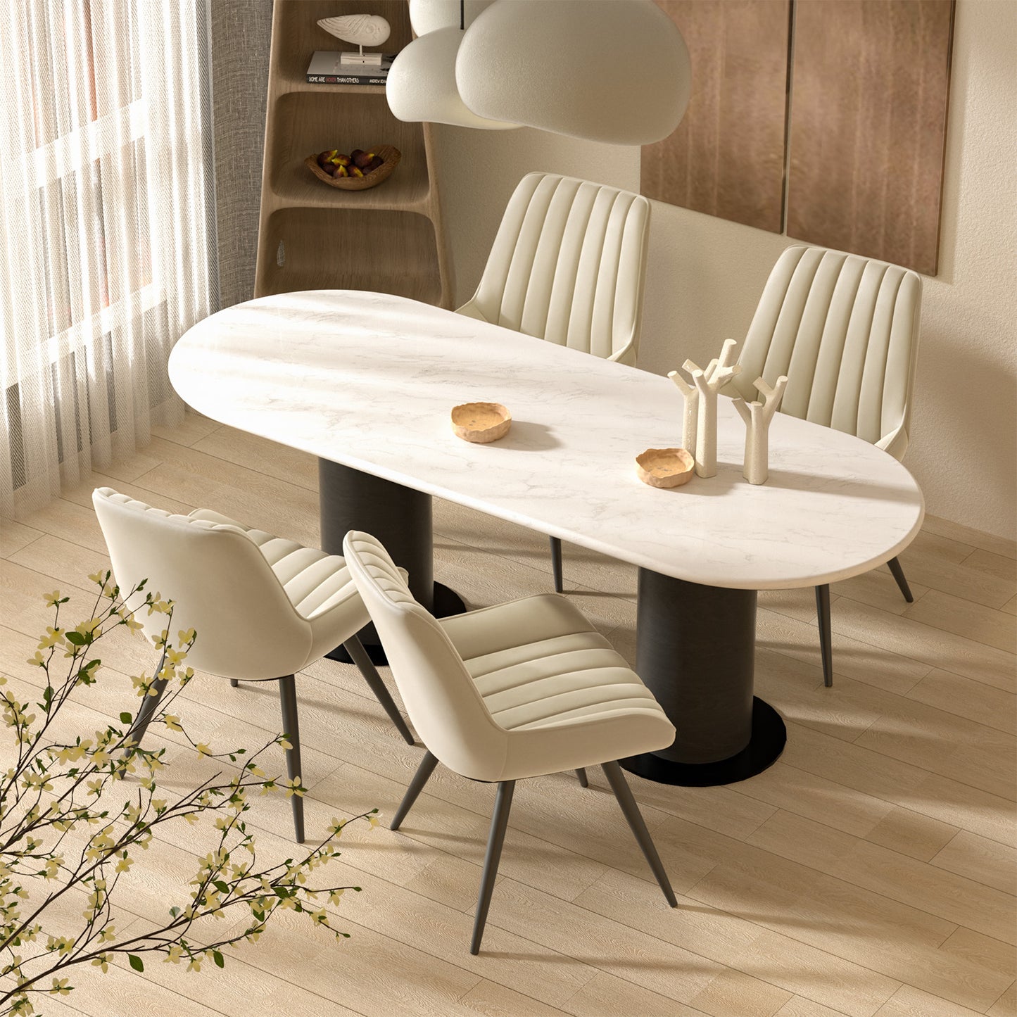 Modern Upholstered Dining Chairs Set of 2 or 4, Comfortable Fabric Kitchen Chairs with Padded Cushions & Sturdy Metal Legs