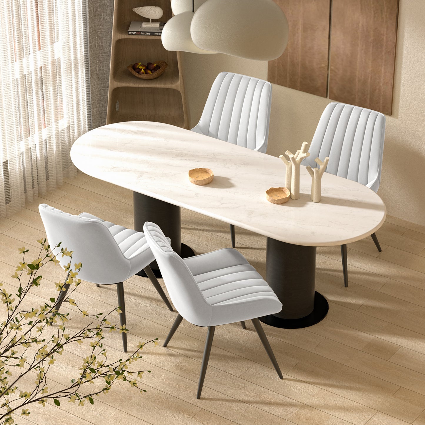 Modern Upholstered Dining Chairs Set of 2 or 4, Comfortable Fabric Kitchen Chairs with Padded Cushions & Sturdy Metal Legs