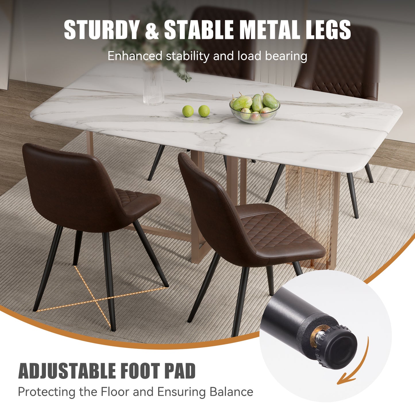 Set of 2 Modern PU Leather Dining Chairs with Metal Legs – Ergonomic & Upholstered Kitchen Chairs for Dining Room or Office