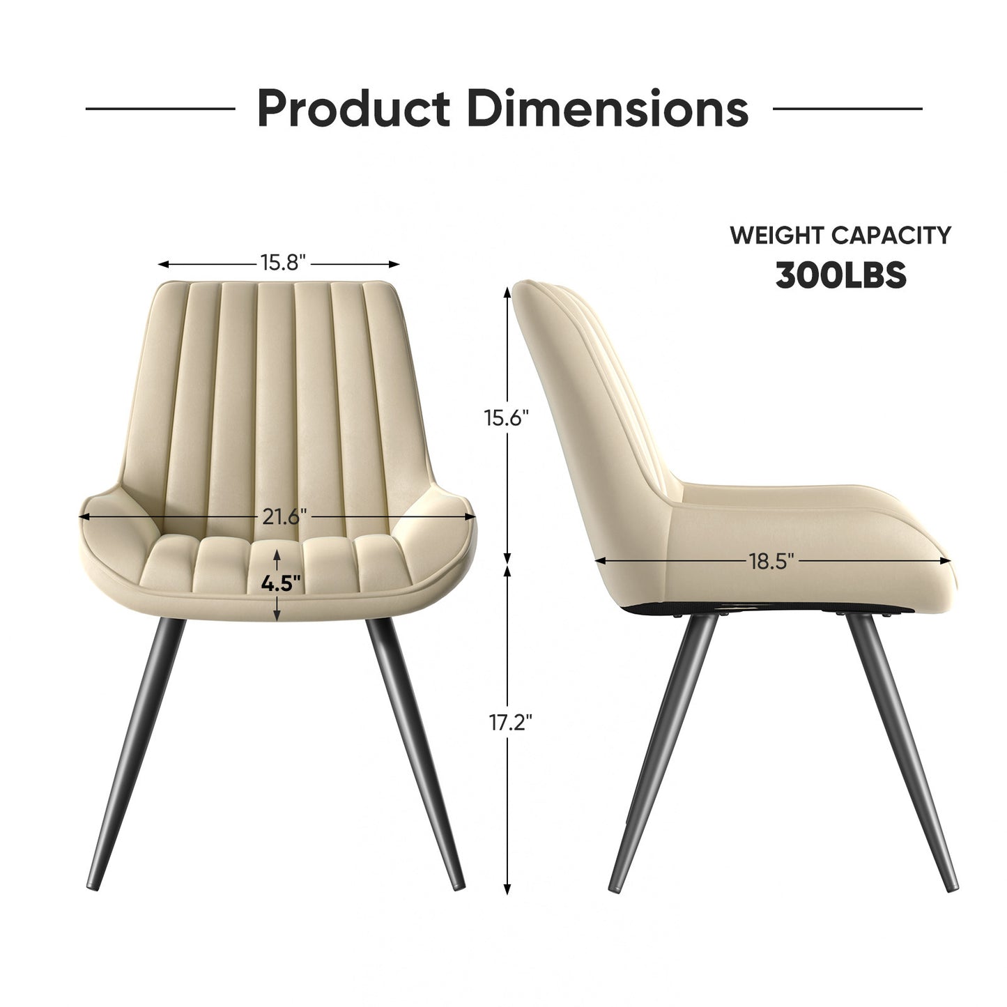 Modern Upholstered Dining Chairs Set of 2 or 4, Comfortable Fabric Kitchen Chairs with Padded Cushions & Sturdy Metal Legs