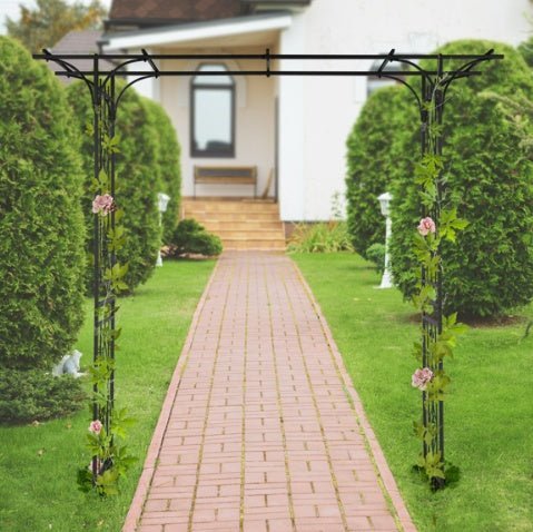 7ft Black Iron Garden Arch – Flat Top Trellis for Climbing Plants - goosavvy.com