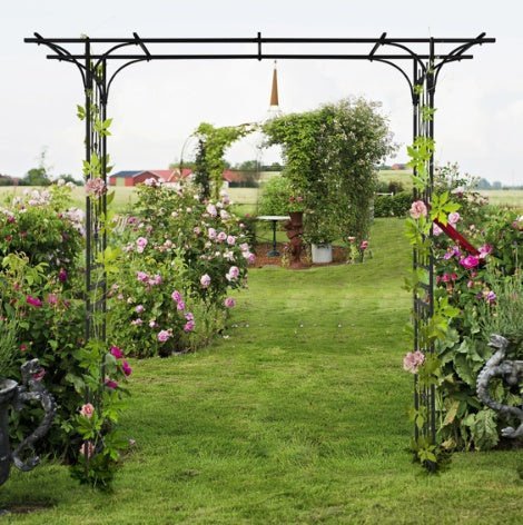 7ft Black Iron Garden Arch – Flat Top Trellis for Climbing Plants - goosavvy.com