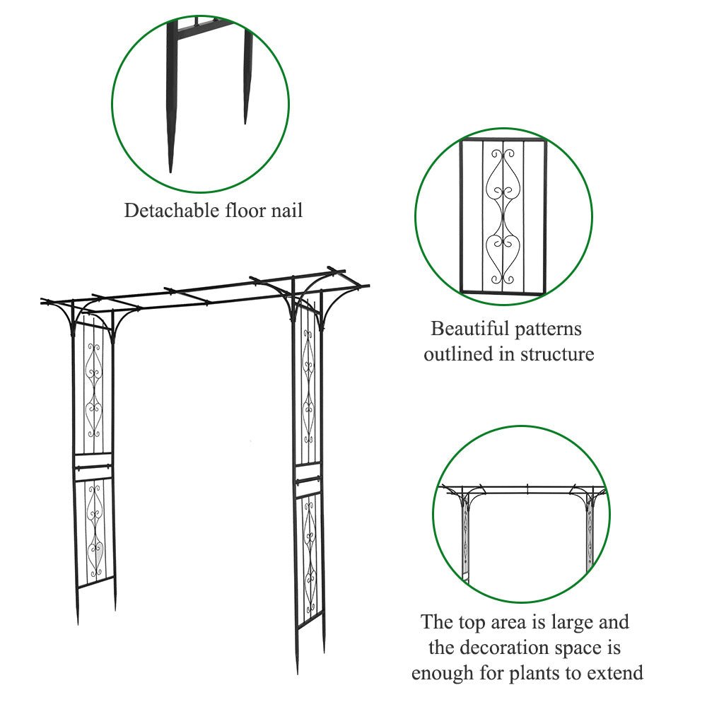 7ft Black Iron Garden Arch – Flat Top Trellis for Climbing Plants - goosavvy.com