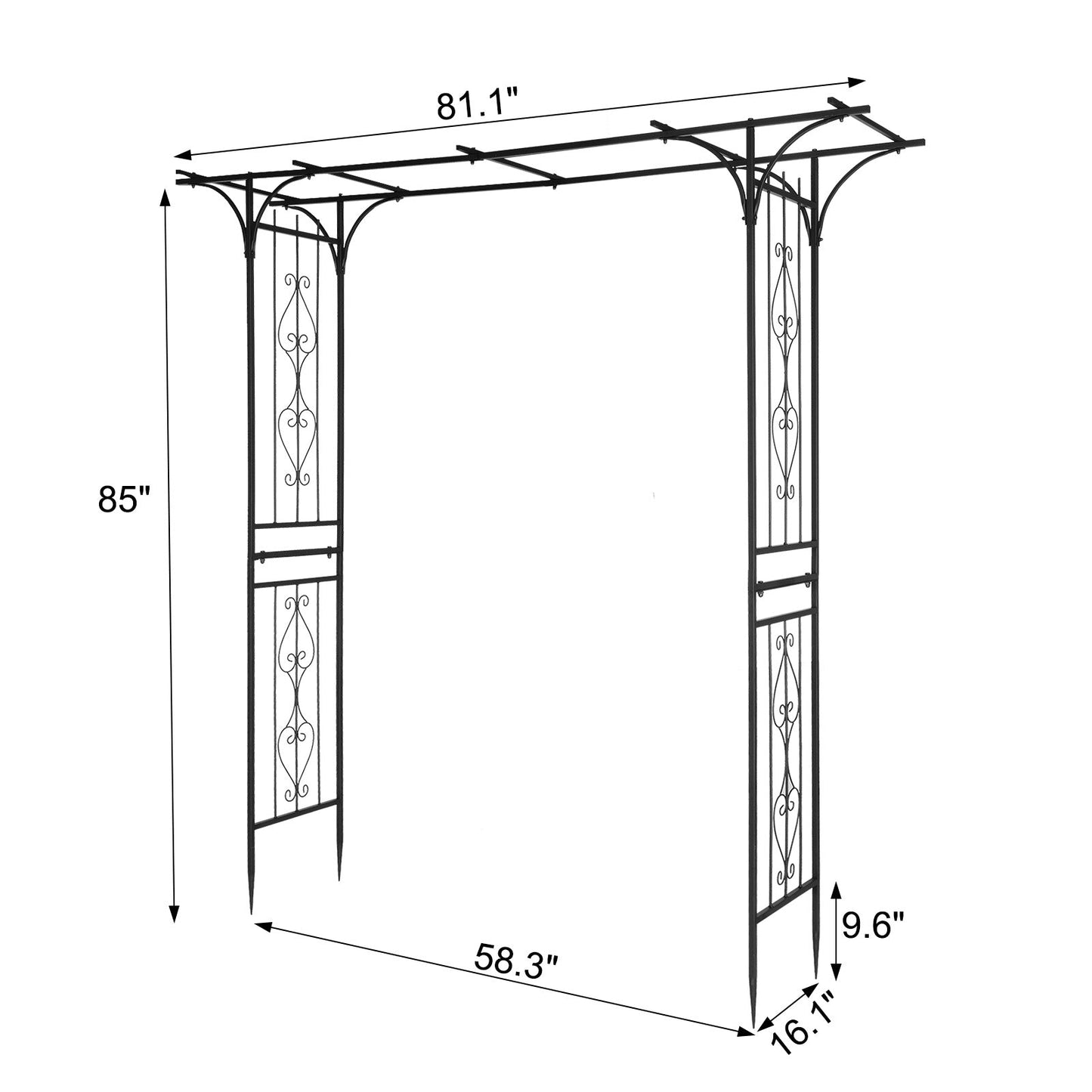 7ft Black Iron Garden Arch – Flat Top Trellis for Climbing Plants - goosavvy.com