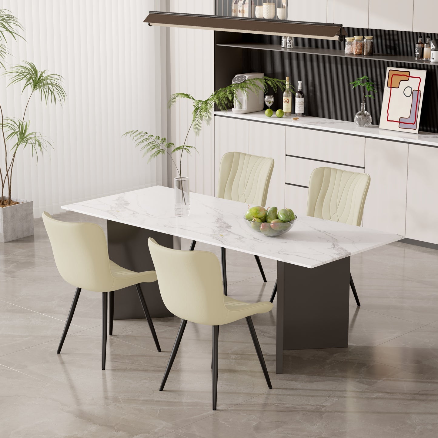 Modern PU Leather Dining Chairs Set of 2, Armless Accent Side Chairs with Sturdy Metal Legs for Dining Room, Kitchen, or Living Room