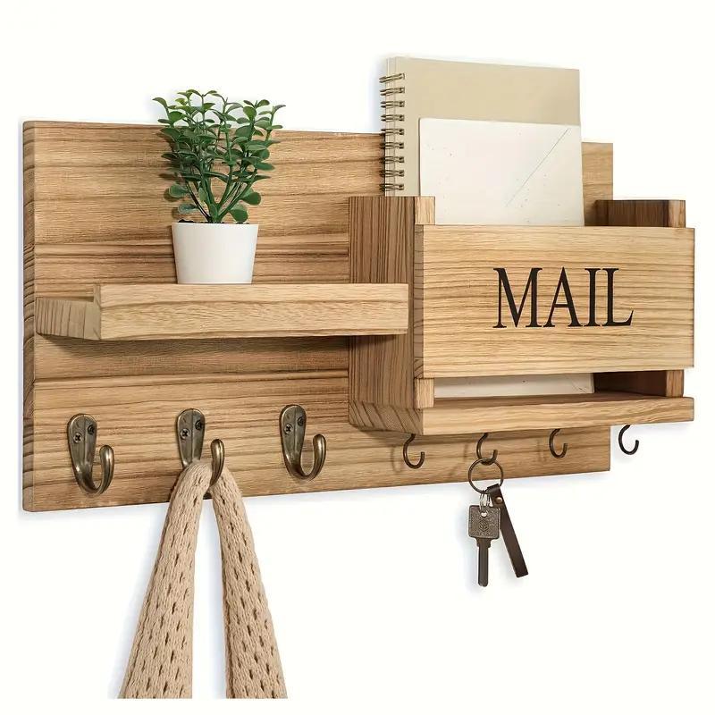 Simple Farmhouse Style Floating Shelf - Wooden Wall Rack for Mail Storage, Keychains, and Entryway Decor