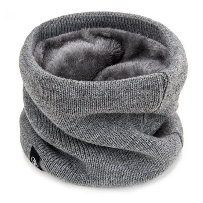 Gray knitted soft fur lined neck warmer scarf