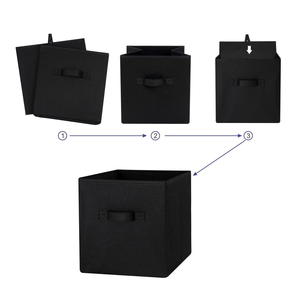 Collapsible Fabric Storage Cubes 6-Pack – Black Cube Organizer Bins with Handles, Foldable Storage for Clothes, Books & Home Office