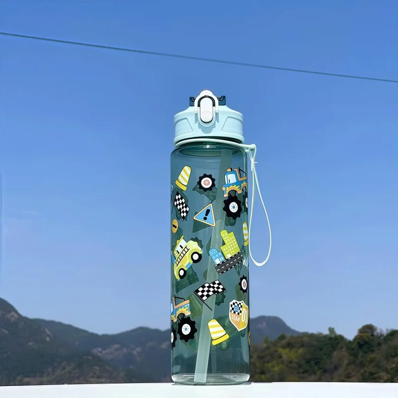 750ml Dinosaur Kids Water Bottle with Silicone Straw – Leakproof Plastic Sippy Cup for Summer