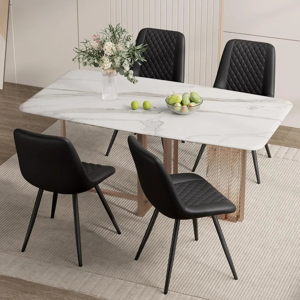 Set of 4 Modern PU Leather Dining Chairs with Metal Legs – Ergonomic & Upholstered Kitchen Chairs for Dining Room or Office