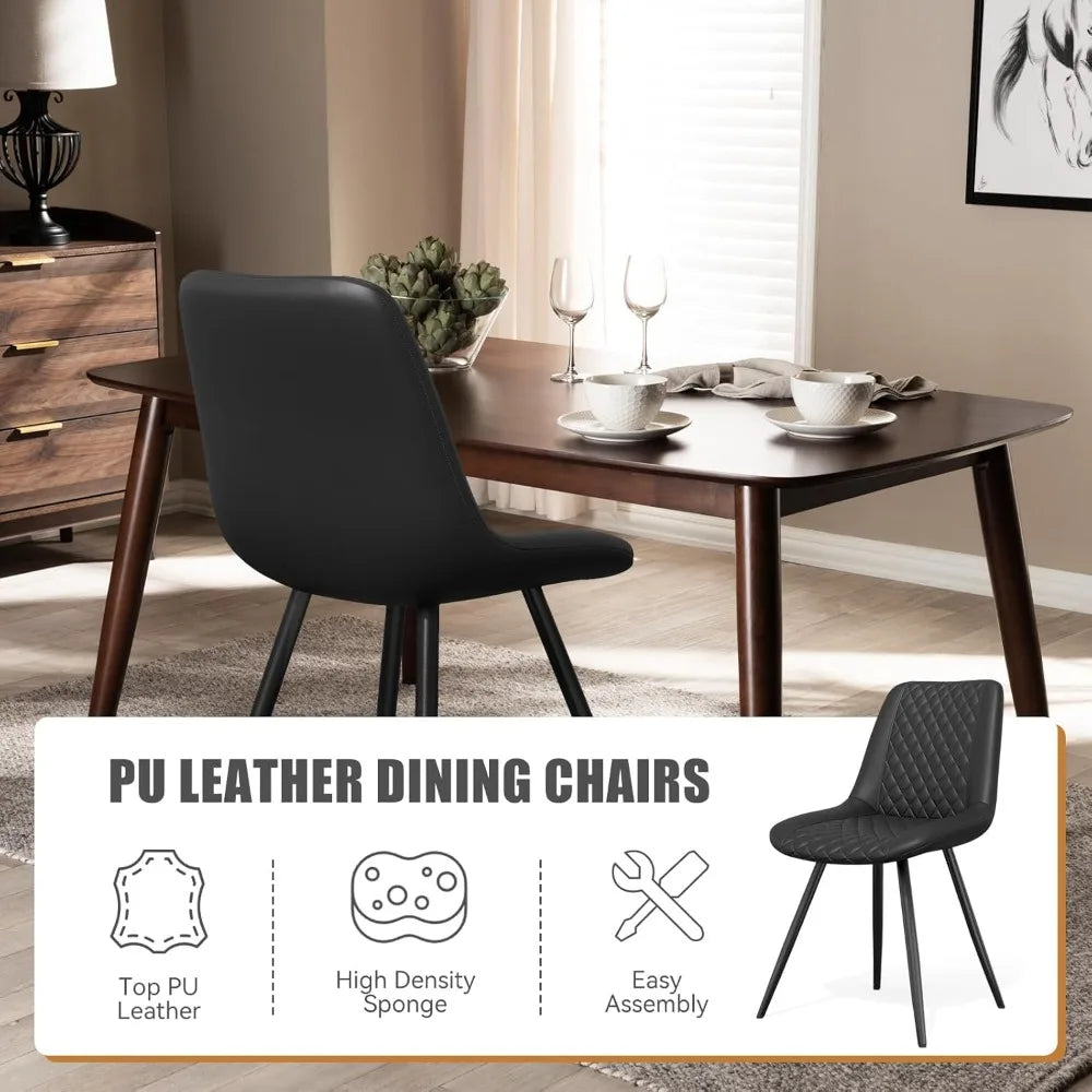 Set of 4 Modern PU Leather Dining Chairs with Metal Legs – Ergonomic & Upholstered Kitchen Chairs for Dining Room or Office