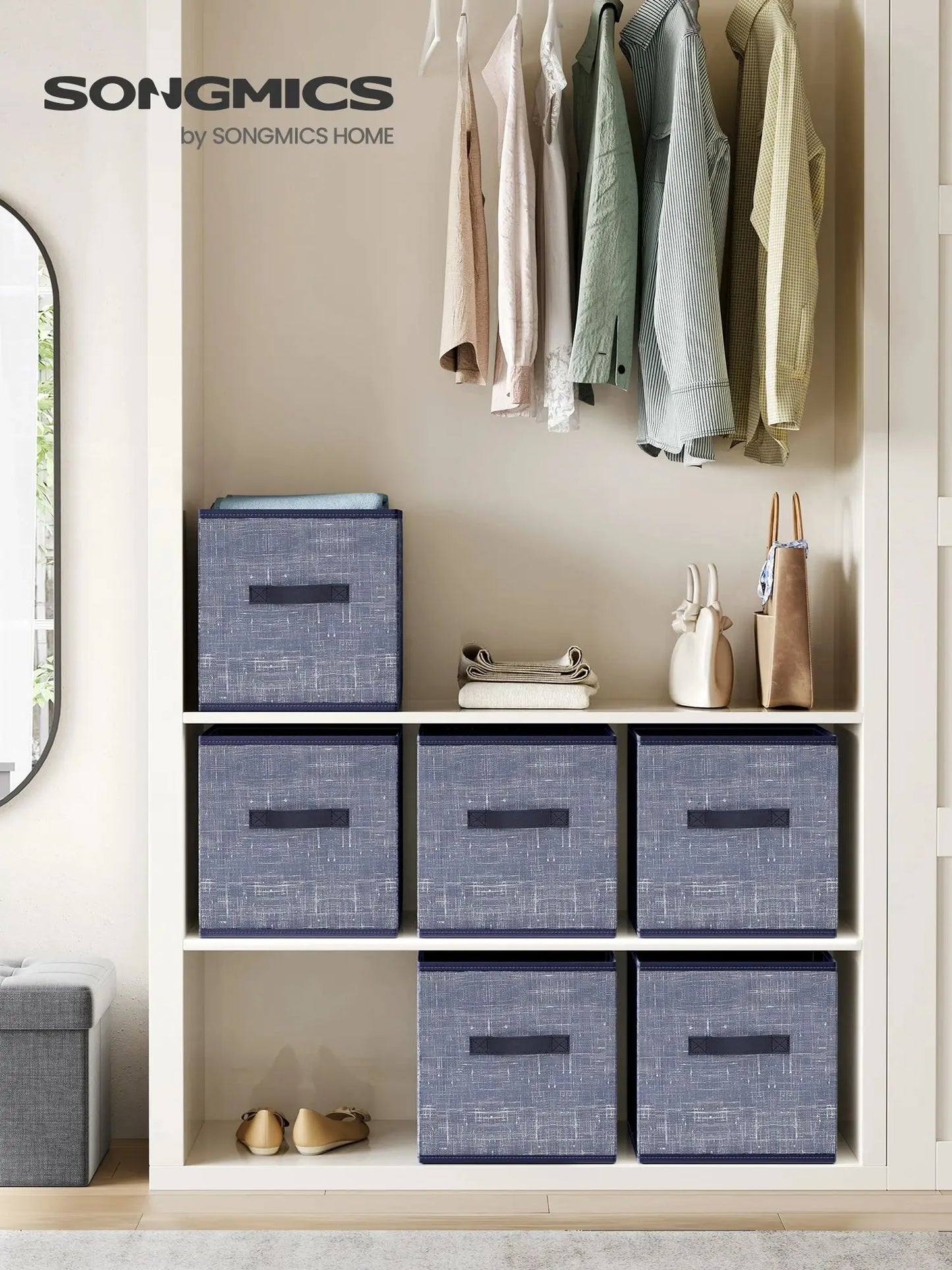 Foldable Fabric Storage Cubes 6-Pack – 11.8" Non-Woven Closet Organizer Bins with Dual Handles for Shelves, Clothes & Home Organization