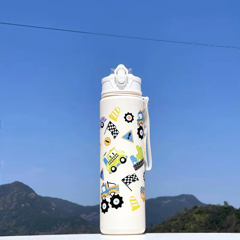 750ml Dinosaur Kids Water Bottle with Silicone Straw – Leakproof Plastic Sippy Cup for Summer