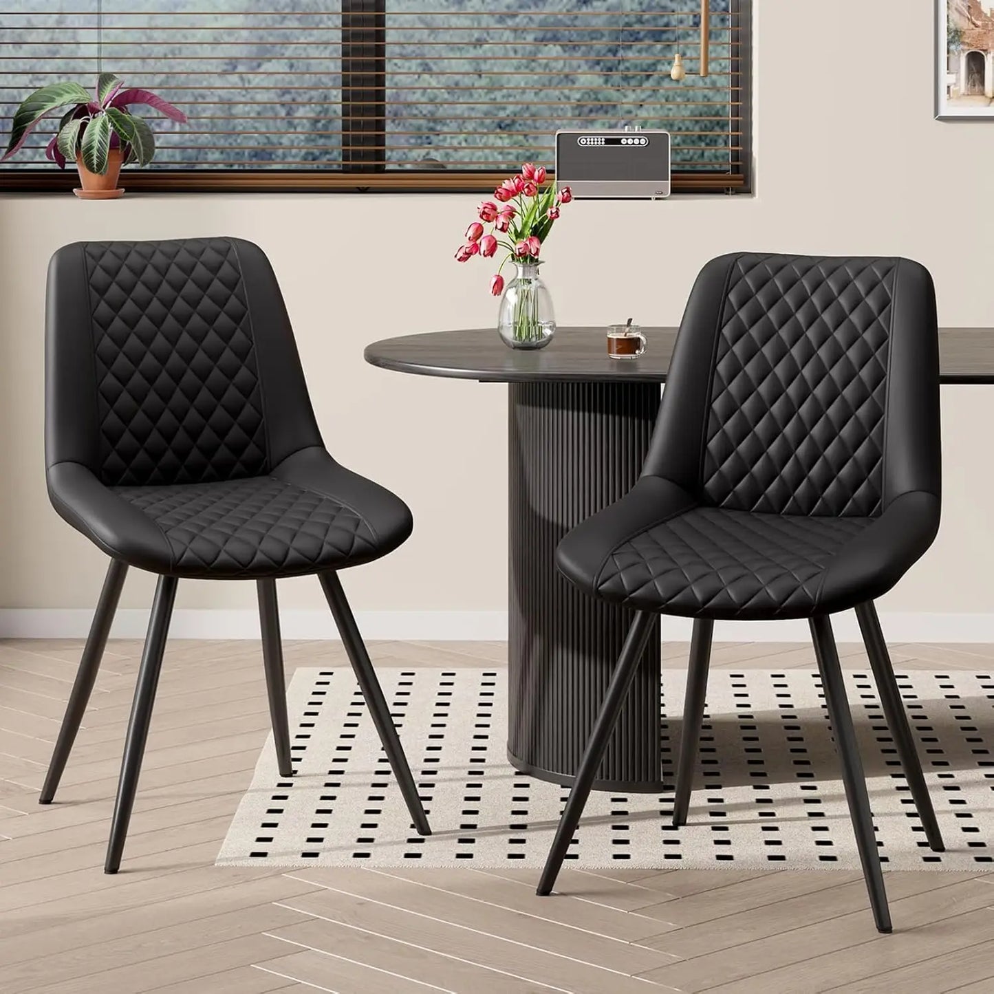 Set of 4 Modern PU Leather Dining Chairs with Metal Legs – Ergonomic & Upholstered Kitchen Chairs for Dining Room or Office