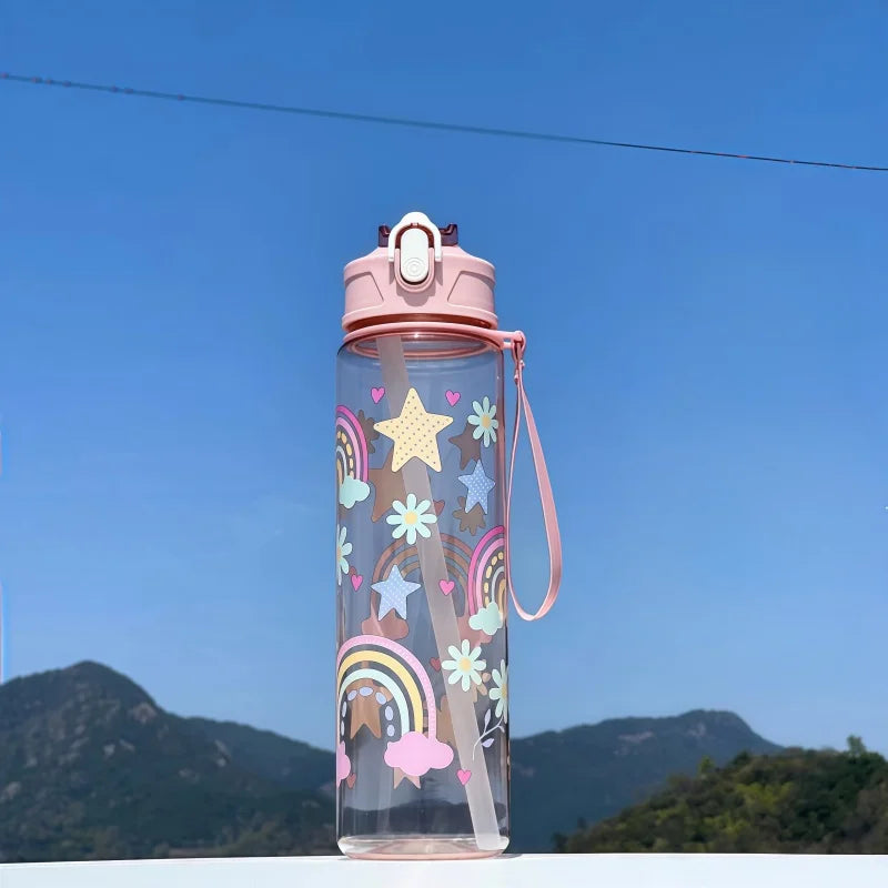 750ml Dinosaur Kids Water Bottle with Silicone Straw – Leakproof Plastic Sippy Cup for Summer