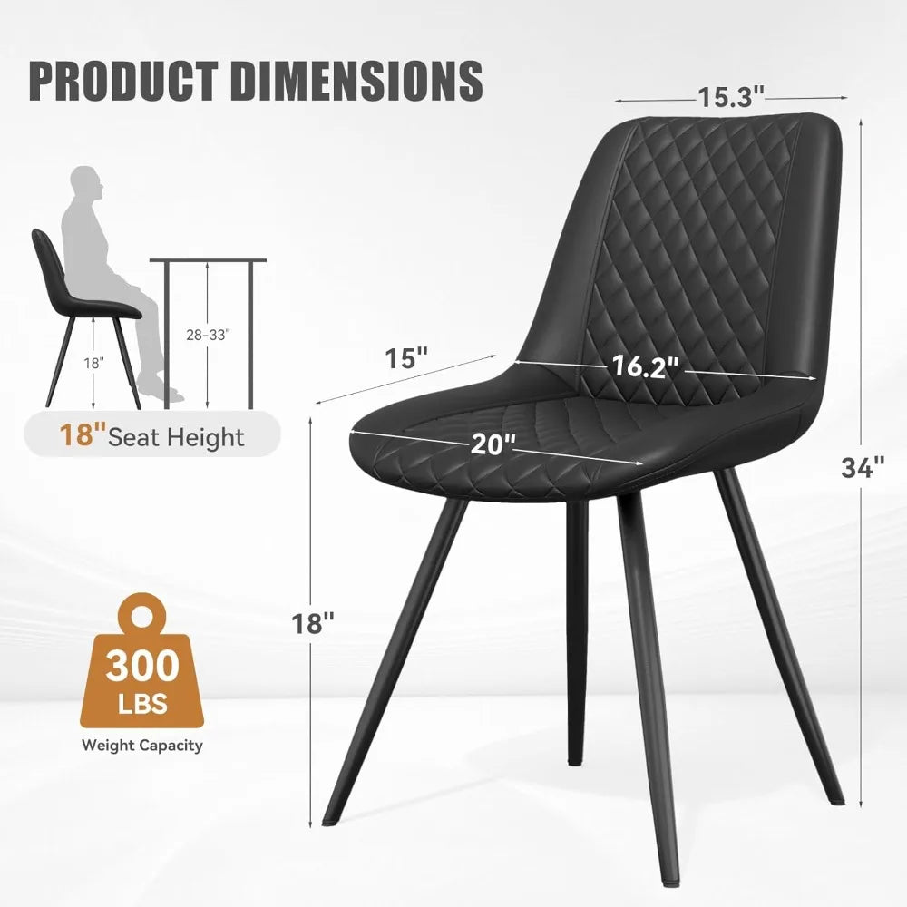 Set of 4 Modern PU Leather Dining Chairs with Metal Legs – Ergonomic & Upholstered Kitchen Chairs for Dining Room or Office