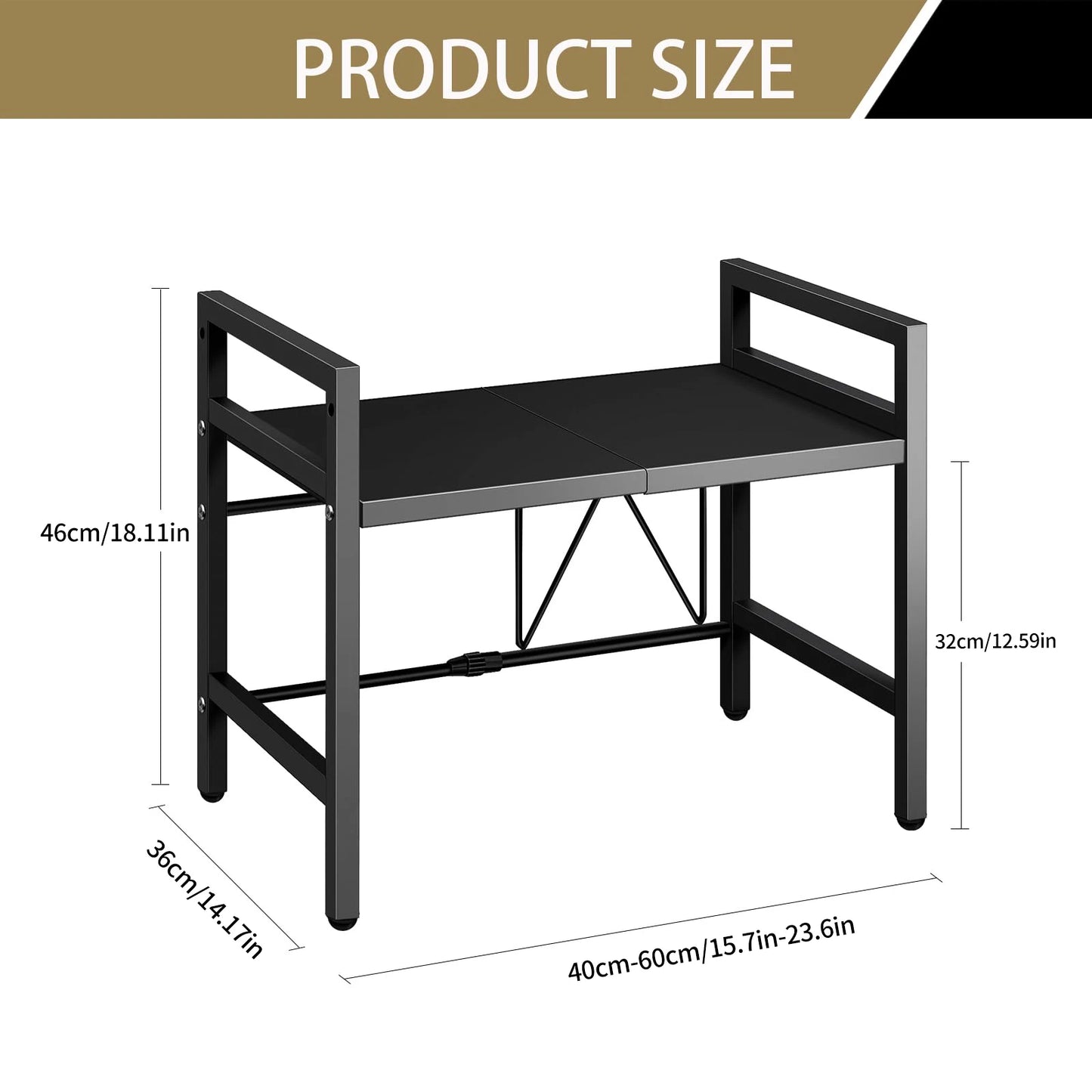 Expandable Microwave Oven Rack – Heavy Duty Kitchen Storage Shelf for Spices, Tableware & Appliances, Adjustable 42–64cm, Rust-Resistant Metal Organizer