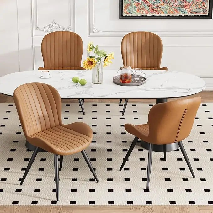 Set of 4 Modern Upholstered Dining Chairs with Cushions, Fabric Accent Chairs