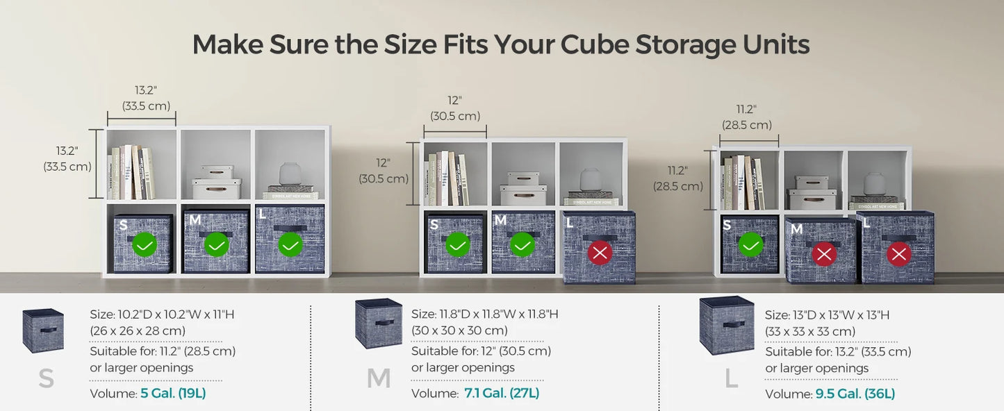 Foldable Fabric Storage Cubes 6-Pack – 11.8" Non-Woven Closet Organizer Bins with Dual Handles for Shelves, Clothes & Home Organization