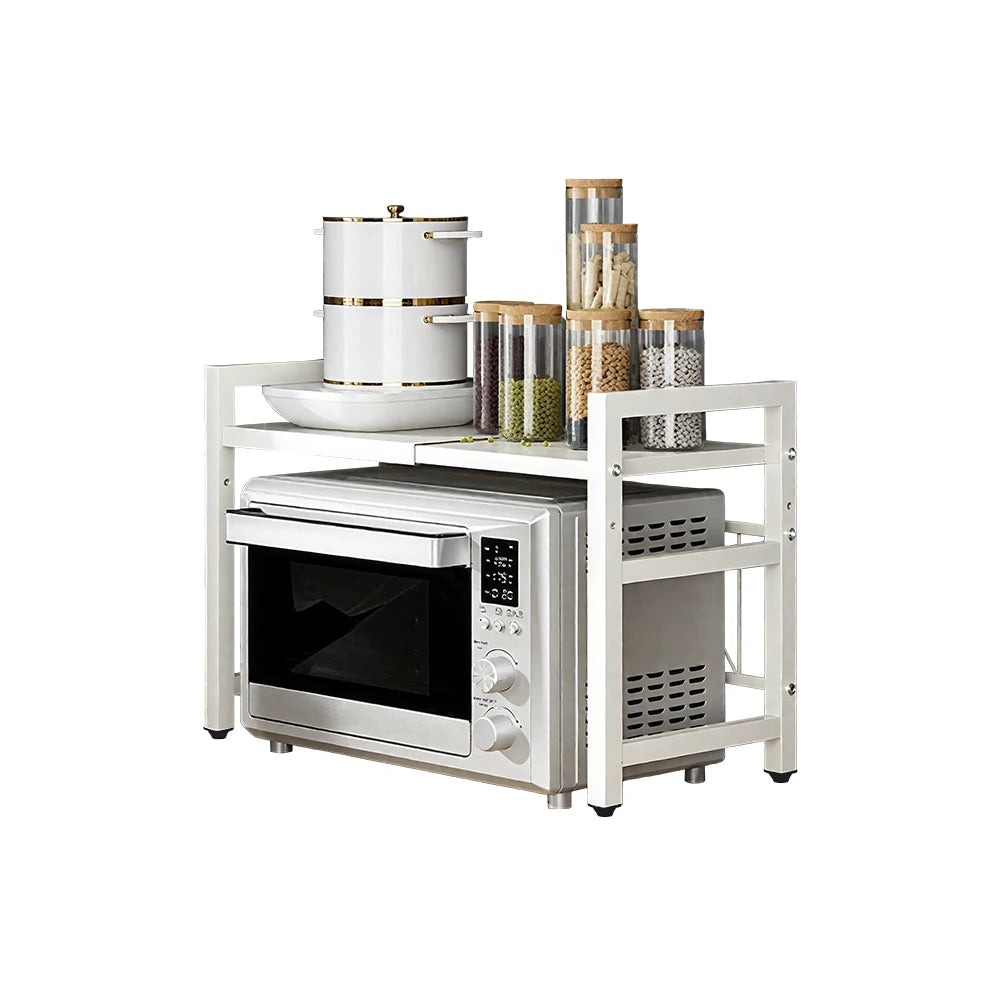 Expandable Microwave Oven Rack – Heavy Duty Kitchen Storage Shelf for Spices, Tableware & Appliances, Adjustable 42–64cm, Rust-Resistant Metal Organizer